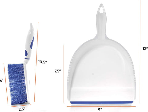 Dustpan and Brush Set, Hand Broom with Ergonomic Grip Handle - Rubber Edge for Easy Dirt Pickup, Durable Material - Blue Hand Brush by Superio...