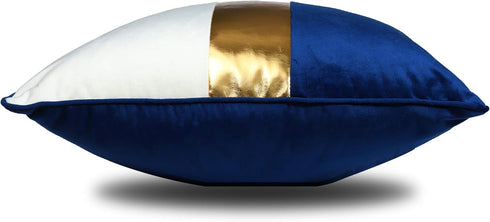 Navy Blue Beige Gold Leather Patchwork Velvet Throw Pillow Cover 12x20 Set of 2 Luxury Modern Home Decor Cushion Cover Decorative Pillow for Couch...