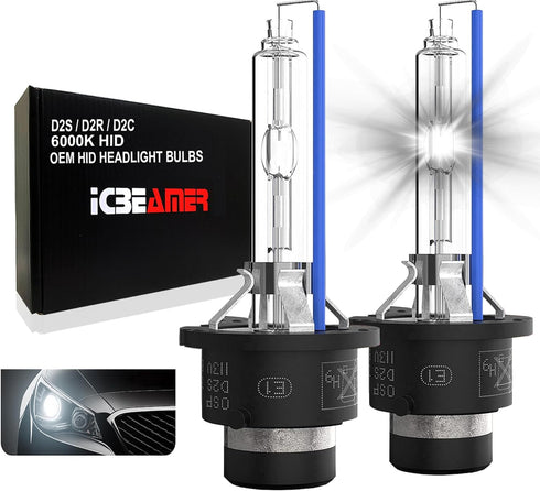 ICBEAMER D2S HID Xenon Headlight Bulbs 35W 6000K Diamond White 3200 Lumens OEM Plug and Play Replacement for 66040 66240 85122 – Pack of 2...
