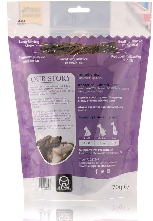 SKIPPER'S Wolf Fish Skin Twists Dog Chews - 100% Fish Skin Grain Free Treats for Dogs, High in Protein & Low in Fat, Essential Omega 3 Oils | Grea...