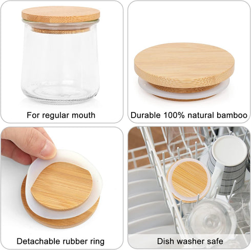 Oui Yogurt Jar Lids, Oui Yogurt Bamboo Jar Lids Set, Wooden Lids for Oui Yogurt Jars, Oui Yogurt Jars Lids with Silicone Sealing Rings, Cookie Gla...