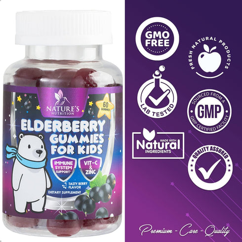 Sambucus Elderberry Immune Gummies for Kids with Vitamin C, Zinc & Elderberry, Daily Childrens Immune Support Vitamins Gummy Children Ages 2 Up, N...