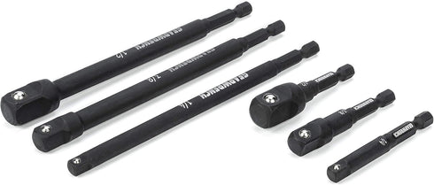 GEARWRENCH 6 Pc 1/4" Drive Hex Shank Impact Socket extensions - 1/4", 3/8" and 1/2" Drive sizes - 2-1/2" & 6" long - 84971A-02...