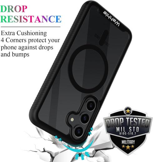 wahhle Samsung Galaxy S24 Case, Magnetic Wireless Charging Built in Screen Protector Full Body Shockproof Slim Fit Bumper Protective Phone Cover f...