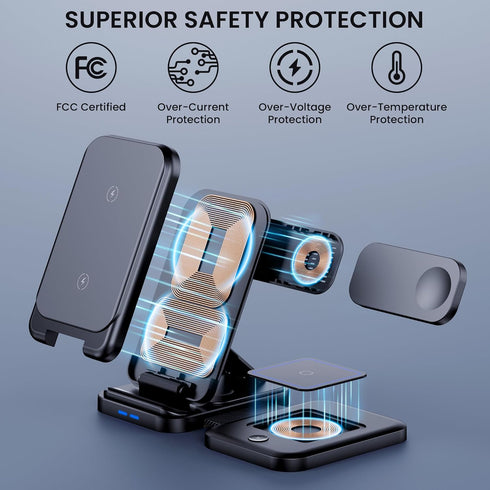 Wireless Charging Station, 3 in 1 Wireless Charger Stand, Foldable Wireless Charging Dock for iPhone14/13/12/11/Pro/Max/XS, Fast Charging Dock for...