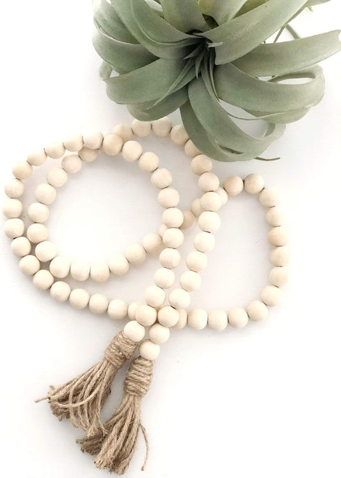 PINSUKO Natural Wood Bead Garland Set with Tassels, Farmhouse Beads, 57 Inches...