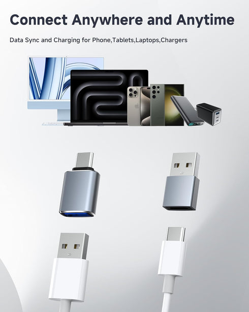 USB to USB C Adapter 4 Pack,?2*Type C Female to A Male Charger Converter?&?2*USB C Male to USB Female?OTG Adapter for iPhone 15 Pro Max 14 13 12,A...