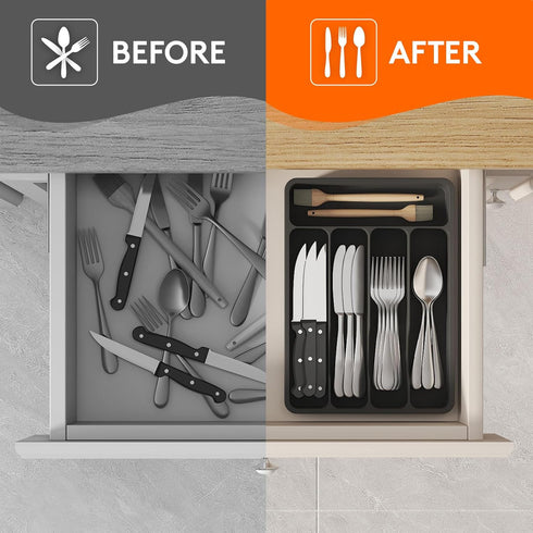 Lifewit Silverware Drawer Organizer Tray, Plastic Cutlery Storage for Kitchen Drawer, Flatware and Utensil Holder Divider for Spoons Forks Knives ...