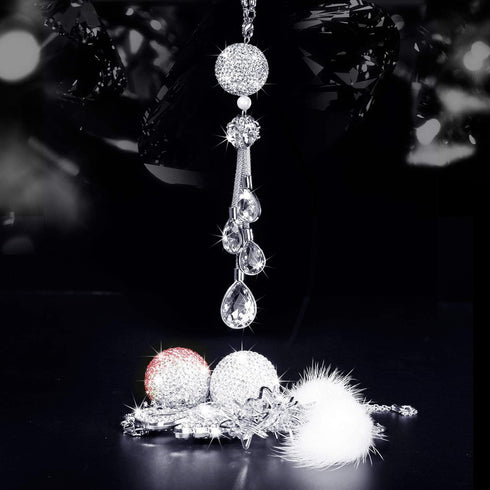 Bling Rear View Mirror Accessories for Women, Lucky Car Interior Rearview Crystal Decor Charm, Rhinestone Ball Ornament Sun Catcher Pendant...