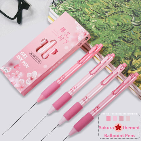 Retractable Ballpoint pens, Fine Point(0.5mm), Black Ink, 4-Count Pack, Cute Sekura pens for School Office Supplies (Pink(4-count))...