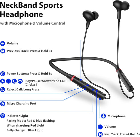 Wireless Earbuds Bluetooth Headphone NeckBand Earphones for Samsung A53 A54 S24 Ultra S23 FE S22 S21 Z Flip for iPhone 13 Pro Max 15 14 Plus Googl...