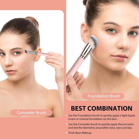 3Pcs Angled Foundation Brush Concealer Brush Kabuki Makeup Brush for Beauty Makeup Liquid Cream Powder Blending Buffing Stippling (P-170S)...