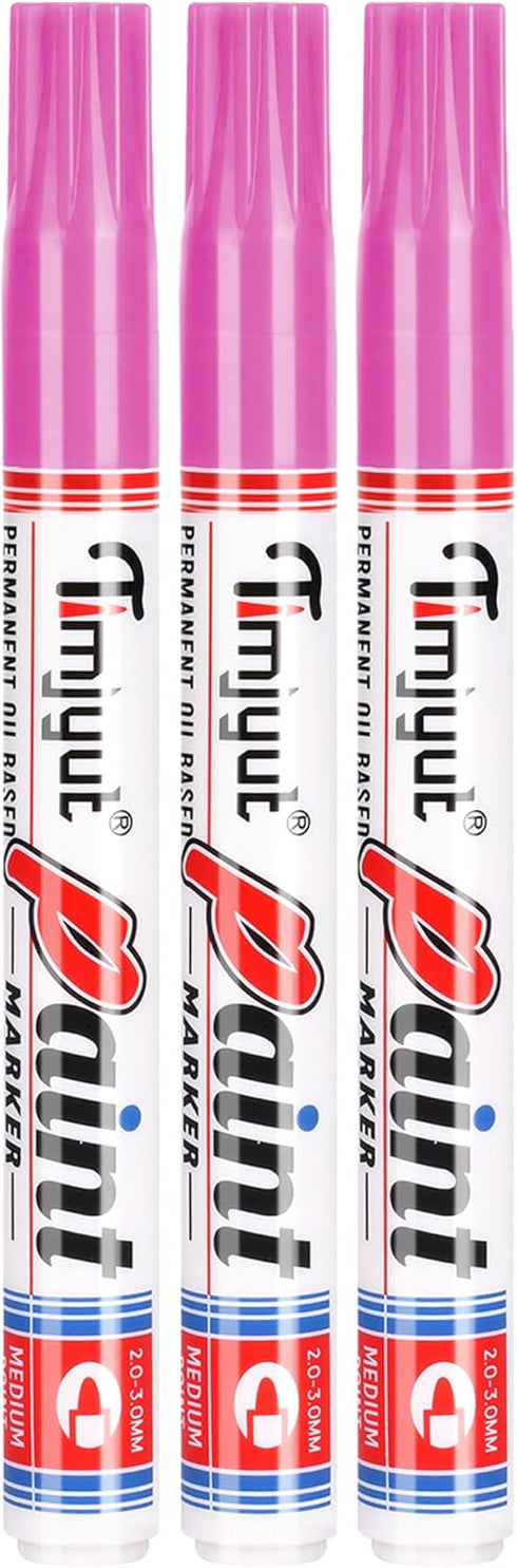 3 Count Pink Permanent Paint Pens,Medium Tip Paint Markers Pens,Waterproof & Quick Dry Oil-Based Paint Pens,Never Fade,For Glass,Rock,Plastic,Meta...