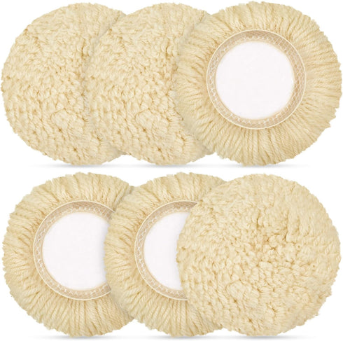 Tallew 6 Pcs 3 Inch Wool Polishing Pad Hook Loop Buffing Pad for Drill Curved Edge Compound Cutting Tool Drill Polisher Attachment Wheel Polish Ki...