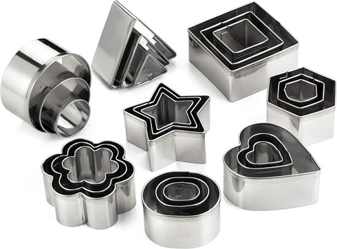 24 Piece Mini Cookie Cutter Set - Heart, Star, Flower, Geometric Shaped Assorted Sizes - Premium Stainless Steel Mini Biscuit Cutters, Fondant, Su...