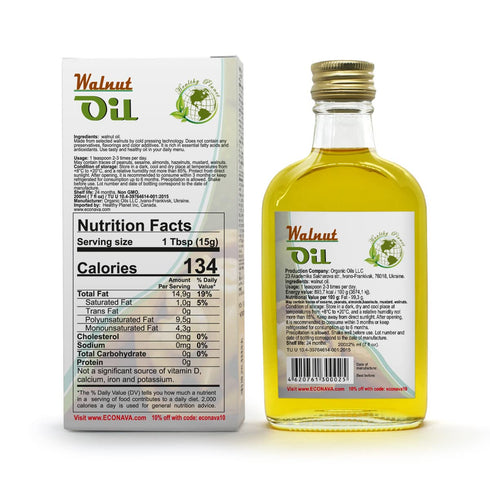 ECO NAVA | Walnut Oil 200 ml| 100% Natural Extra Virgin Cold Pressed | Unrefined Raw No-GMO Vegan | Premium Food Grade | Great For Cooking, Cold S...