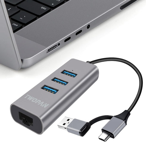 USB 3.0 Hub Ethernet, Aluminum USB C to Ethernet Adapter, 3 Port USB C Hub for Laptop, RJ45 LAN Adapter for 24 inch iMac 2021, New MacBook Pro/Air...