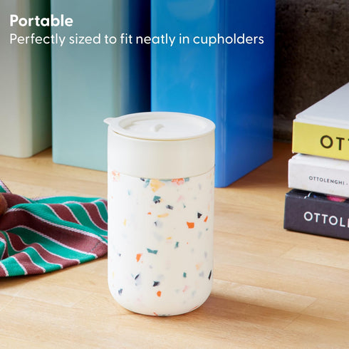 W&P Porter Ceramic Mug w/ Protective Silicone Sleeve, Slate 16 Ounces | On-the-Go | No Seal Tight | Reusable Cup for Coffee or Tea | Portable | Di...