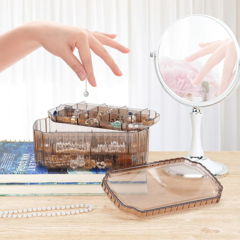 LETURE 3-Layer Jewelry Organizer Box for Earrings, Rings, Necklaces, Bracelets, Clear Plastic Bead Storage Containers for Crafts (Coffee)...