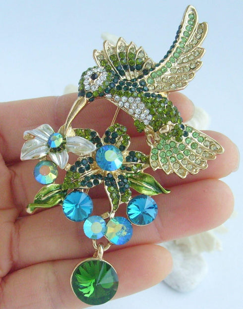 Sindary Pretty 3.54" Animal Pendant Hummingbird Brooch Enamel Brooch Pin Rhinestone Crystal BZ6385...