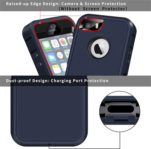 ACAGET Case for iPhone 5/5S/SE (2016) Heavy Duty Protective Phone Case Armor Shock-Absorbing Dual Layer Rubber TPU + PC Cover Non-Slip Bumper Phon...