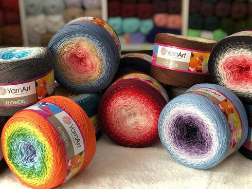 Yarn Art Flowers 55% Cotton 45% Acrylic 250gr 1094yds Multicolor Rainbow Crochet Sport Yarn (294)...