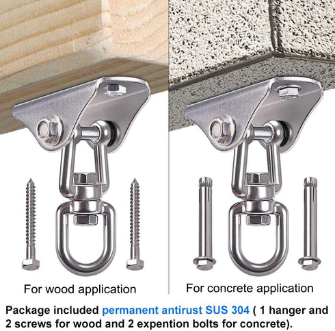 SELEWARE Stainless Steel Swing Hanger Heavy Duty Ceiling Swing Mount Free Swivel Swing Hook Swing Hardware Kit for Yoga Swing Hammock Chair Porch ...