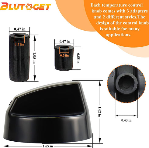 Blutoget 4 Pack Black Universal Control Knobs with 12 Adapters - Compatible for Oven Stove Range - Universal Stove Knobs - Wide Range of Availability