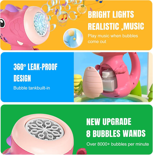 Dinosaur Bubble Machine,Dino Bubble Wand for Kids, Musical & Light Up Fun Bubble Gun Blower,Cool Outdoor Dinosaur Toys for Kid, Birthday Gifts,Pin...