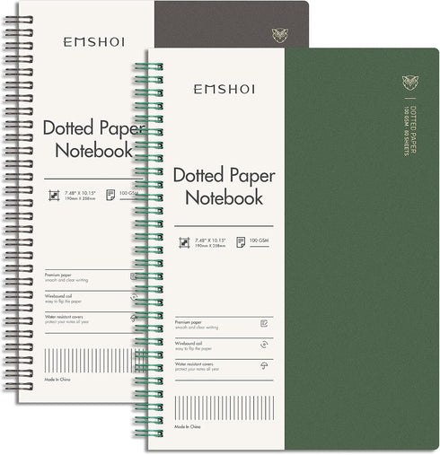 EMSHOI Dotted Journal Spiral Notebook 7.48" x 10.15" - 2 Pack 320 Pages 100gsm Thick Paper, B5 Dot Grid Notebook, Plastic Hardcover Journals for W...