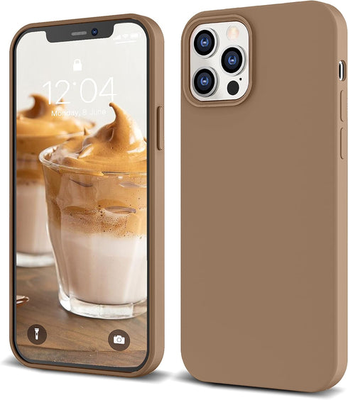 IceSword iPhone 12 Case and iPhone 12 Pro Case 6.1” (2020), Liquid Silicone Case Cover, Soft Microfiber Cloth, Matte Light Brown Beige Warm Tan,Ge...