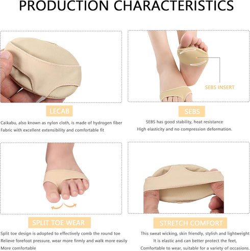 Ball of Foot Cushions for Women Metatarsal Pads for Shoes 4 Pairs Fabric Metatarsal Pads Pain Relief Forefoot Pads Foot Health Care Prevent Foot W...