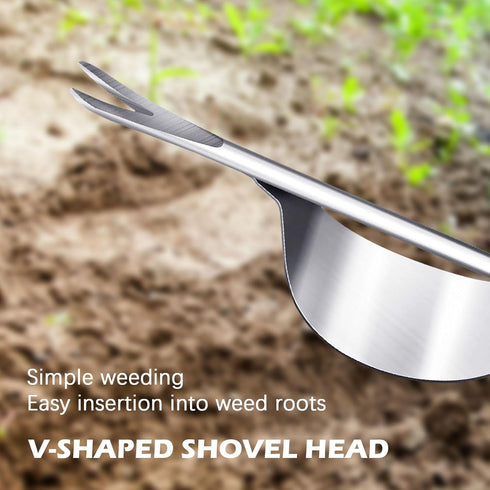 Weed Puller Tool, Manual Hand Weeder Tool with Metal Leverage Base V-Shaped Forks for Easy Weed Removal & Deeper Root Digging, Stainless Steel Gar...