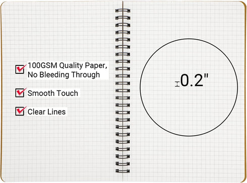 EUSOAR Hard Cover Spiral Notebook, A5 3Pack 5.5"x8.3" 120 Pages Graph Spiral Notebook Journals, Wirebound Journal Sketch Notebook for Math and Sci...