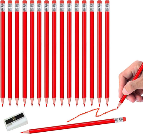 25pcs Checking Pencils advertising pencil Erasable Pre-Sharpened #2 HB with Eraser (Red)...