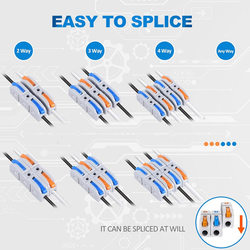 Lever Wire Connectors, HTCELLE 60-Piece Quick Connect Electrical Splicing Kit for Compact Inline Terminals - 28-12 AWG, 1 in 1 out...