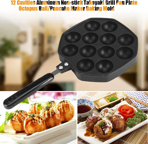 Home 12 Cavity Octopus Grilling Pan, Kitchen Non Stick Pancake Maker, Professional Baking, Suitable for Takoyaki, Round Pancakes, Dessert Cakes...