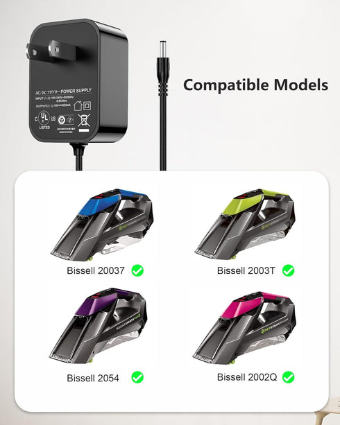 Charger for Bissell Pet Stain Eraser, Charging Cord for Bissell Cordless Portable Carpet Cleaner 2054 2002 20037 20028 2002Q 2003 2003A 2164A P/N ...
