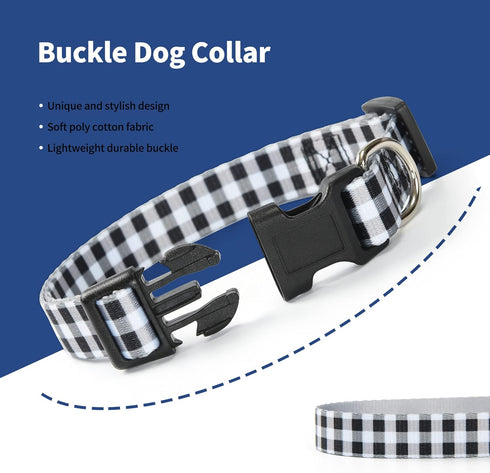 Mile High Life Dog Collar | Cute Puppy Collars | Lightweight Girl Dog Collar | Soft Boy Dog Collars | w Geometric Plaid Wave Line Pattern (Black/W...