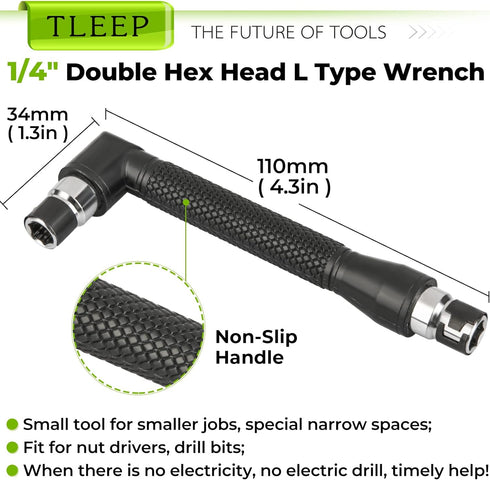 20 x Power Nut Driver Set for Impact Drill, SAE and Metric 1/4” Hex Head Drill Bit Set with 1/4" Double Hex Head L Type Wrench, Chrome Vanadium St...
