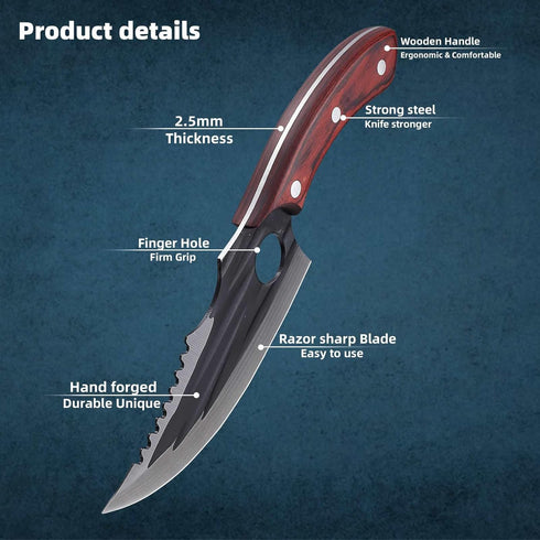 Butcher Chef Knife for Meat Cutting?High Carbon Steel Meat Cleaver Processing,Hand Forged Caveman Viking Knife with Sheath?Outdoor BBQ Camping Kni...