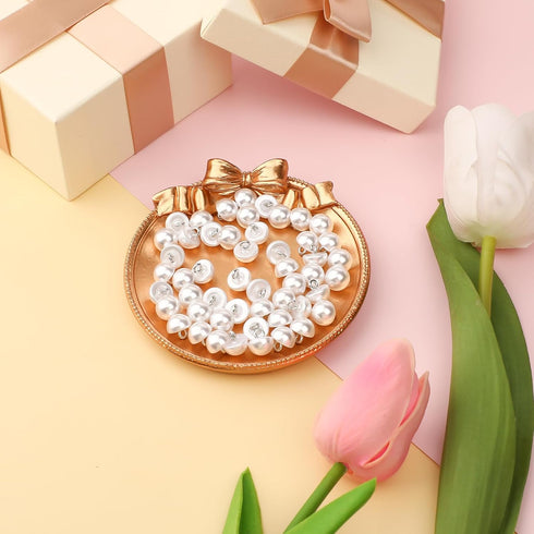 50PCS 10mm Pearl Buttons with Shank Round Pearl Buttons Decorative Buttons for Wedding Dresses, Sewing, Shirts, Jewelry Decorations, DIY Crafts Pl...