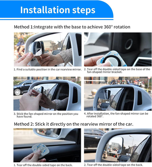 Car Blind Spot Mirror, 2PCS HD Convex Glass Angle Adjustable for Side Rearview Mirrors, Fan Shaped Frameless Rotatable Wide Angle Blind Spot Mirro...