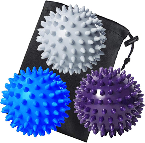 Benvo Spiky Massage Balls Pack of 3 Muscle Roller Lacrosse Balls for Plantar Fasciitis Back Shoulder Pain Relief Foot Muscles, Trigger Point Yoga,...