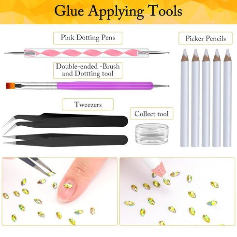 B7000 Glue for Rhinestones, Cridoz B-7000 Adhesive Clear Jewelry Glue Fabric Glue with Rhinestones Picker Pencils Tweezers for Crafts Clothes Shoe...