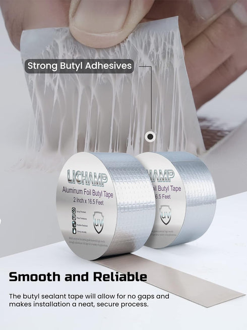Lichamp Aluminum Butyl Tape, Waterproof Butyl Aluminum Foil Tape 2 inches x 16.4ft for RV Repair, Roof, Window Patch, Boat and Outdoor Pipe Sealin...