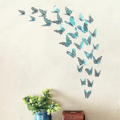 Cheerland Butterfly Wall Decor 3D Teal Room Stickers Removable Turquoise Butterflies Decals Mural Decorations for Girl Bedroom Home Cake Wedding B...