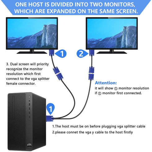 PASOW VGA Splitter Cable 1080P Dual VGA Monitor Y Cable 1 Male to 2 Female Adapter Cable Only for Screen Duplication - 1.5 Feet (No Screen Extensi...