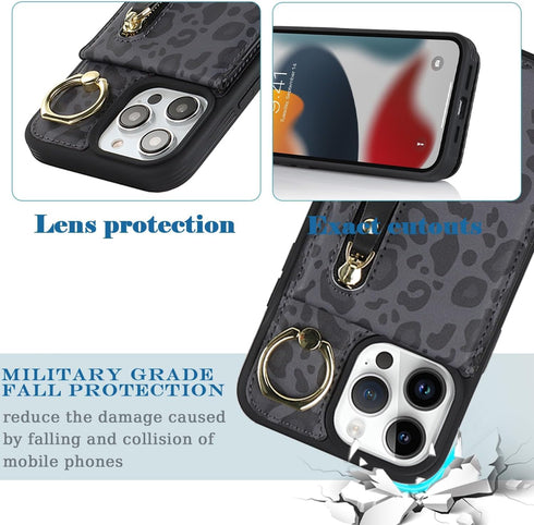 iPhone 12 pro max Case Wallet with Card Holder for Women, iPhone 12 pro max Phone Case with Credit Card with Ring Kickstand Zipper Slim Stand Case...