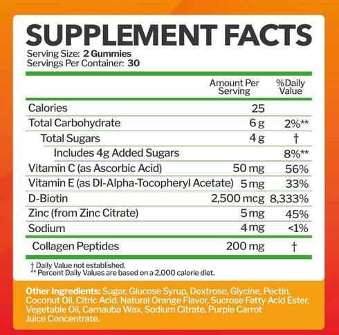 Collagen Peptides Gummies with Biotin, Vitamin C & E for Women & Men - Hair, Skin, Nails & Joints - Gluten-Free, Non-GMO - 60 Gummies...